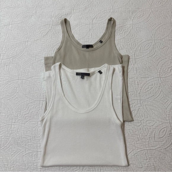 Vince Tops - Vince Lot Of 2 Womens White Beige Tank Top Ribbed Pima Cotton Made In Peru Sz S